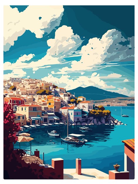 Bodrum Türkei Vintage Reiseplakat Souvenir Postkarte Porträt Malerei WPA Illustration