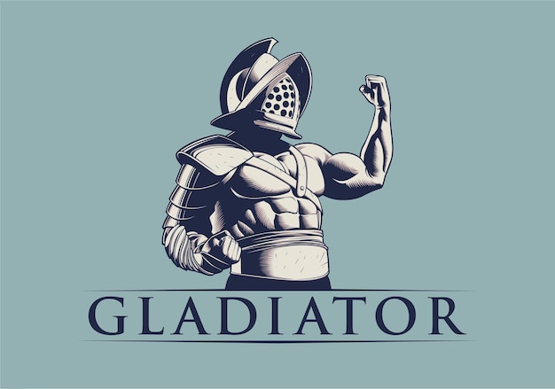 Vektor bodybuilder in gladiator-rüstung und helm, der seine großen muskeln zeigt