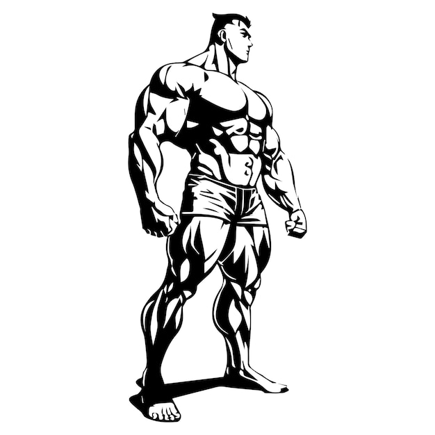 Bodybuilder, Muskelmann schwarze Umrissvektorillustration