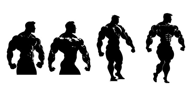 Bodybuilder-silhouette-vektor illustration des bodybuilders mit schwarzem umriss