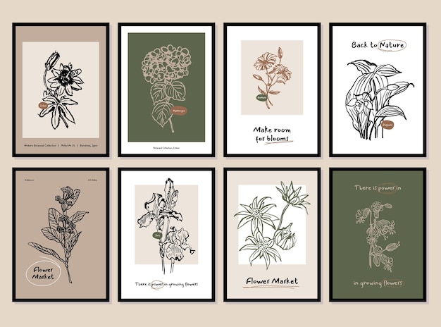Vektor böhmische sammlung botanischer illustrationen für die wandkunstgalerie