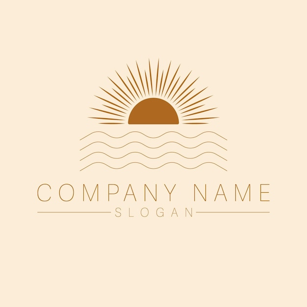 Vektor böhmisches logo mit meer und sonne. sunset sunrise logotype.luxury travel template.