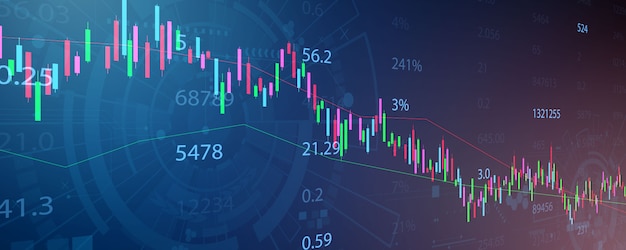 Börse, Wirtschaftsgraph mit Diagrammen, Geschäfts- und Finanzkonzepten und -berichten, Hintergrund des abstrakten Technologiekommunikationskonzepts