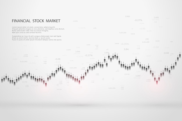 Börsendiagramm oder devisenhandelsdiagramm für geschäfts- und finanzkonzepte, berichte und investitionen auf grauem hintergrund. japanische kerzen. vektor-illustration