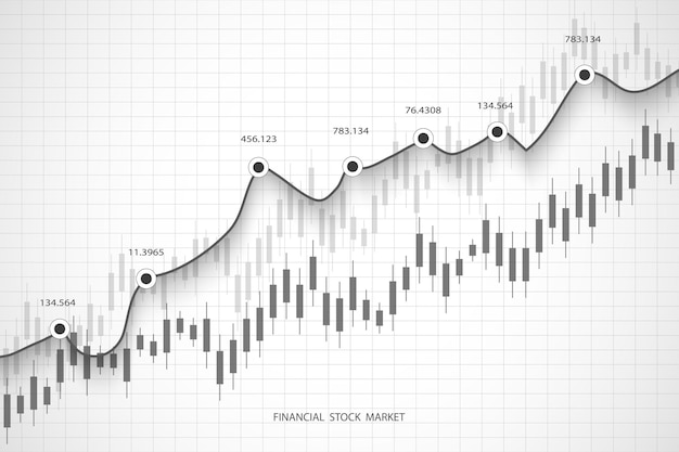 Börsendiagramm oder devisenhandelsdiagramm für geschäfts- und finanzkonzepte, berichte und investitionen auf grauem hintergrund vektorillustration