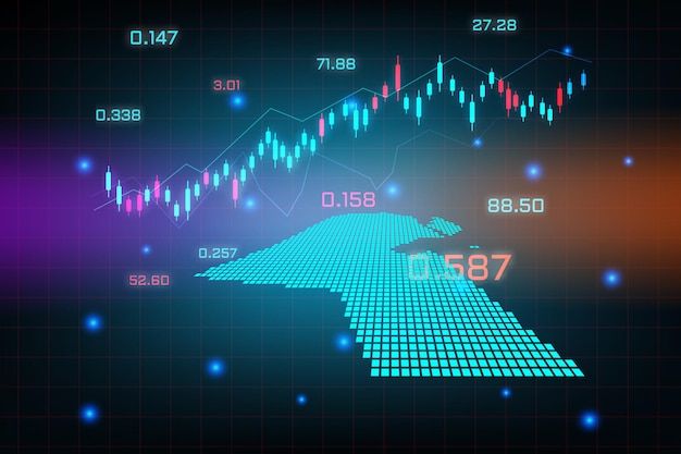 Börsenhintergrund oder devisenhandelsgeschäftsdiagramm für das finanzanlagekonzept der kuwait-karte. geschäftsidee und technologieinnovationsdesign.