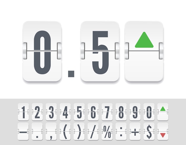 Vektor börsenvektor-mechaniker-board flip-nummer und symbol-scoreboard weißer analoger flip-airport-board-countdown-timer