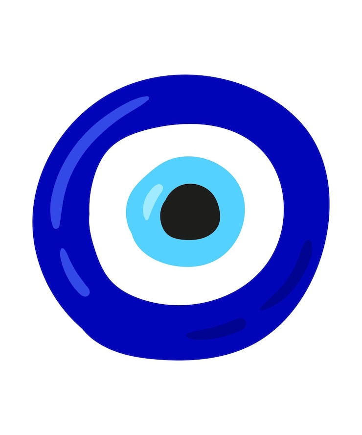 Böse Augen Satz von handgezeichneten verschiedenen Maskottchen Böser Blick Hamsa Hand von Fatima Auge der Vorsehung Vektorillustrationen von Amuletten in Blau Freihandzeichenstil Isoliert auf Weiß
