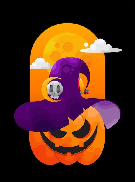 Böser Halloween-Kürbis lächelnd mit Hexenhut