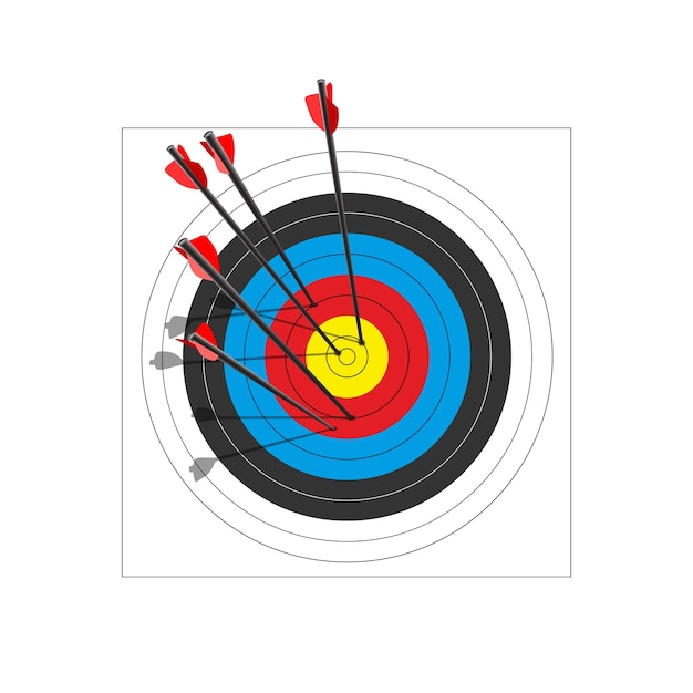 Vektor bogenschießen ziel mit fünf pfeilen.