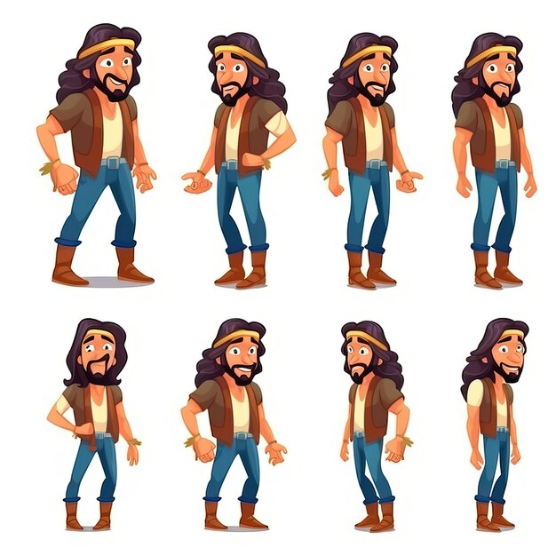 Vektor bohemian vector man emotionen auf weißem hintergrund