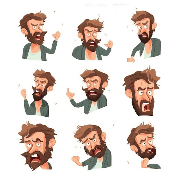 Vektor bohemian vector man emotionen auf weißem hintergrund