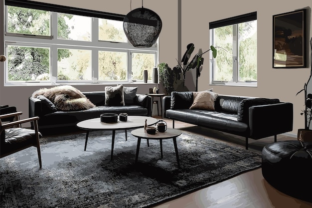 Boho-beige-wohnzimmer mit einem bild und sofa-hintergrund leichtes modernes bauernhaus naturinterieur