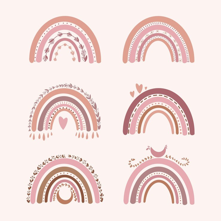 Boho-Elemente-Sammlung Bio-Regenbogen-Regenbogen-Clip-Art