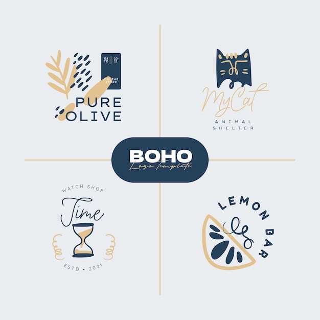 Boho-logo-design-vorlagen-kollektionen doodle bohemian icons and symbol set