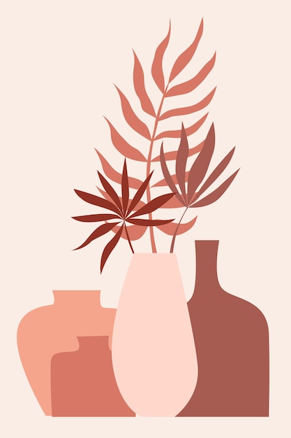 Boho minimalistische Vase mit Pflanzensymbol
