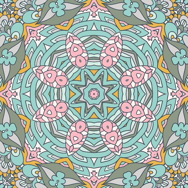 Boho-muster. indischer mandala-druck. vektor-medaillon-volkskunst-stil-design in pastellfarben