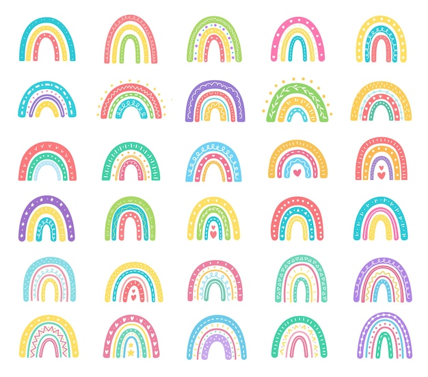 Boho-Regenbogen-handgezeichnete pastellfarbene Regenbogen-Baby-Grußkarten-Dekorationselemente