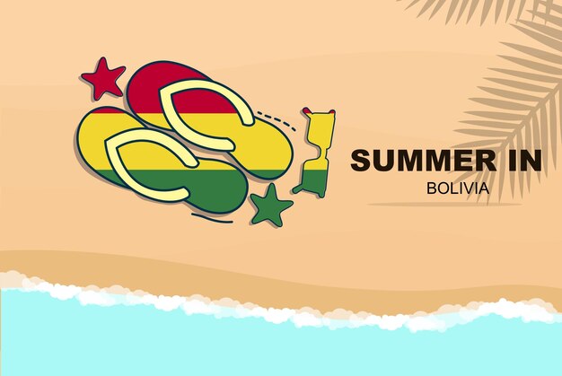 Bolivien sommerurlaub vektor banner strandurlaub flip flops sonnenbrille seesterne auf sand