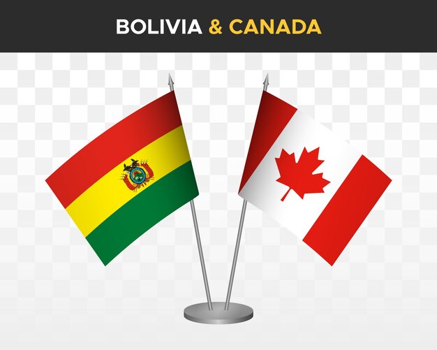 Bolivien vs. kanada schreibtischfahnen mockup isolierte 3d-vektorillustration tischfahnen