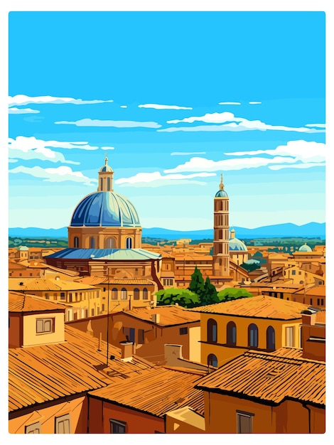 Vektor bologna dekoration italien vintage reiseplakat souvenir postkarte porträt malerei wpa illustration