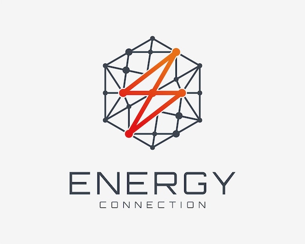 Bolt energy lightning flash electric hexagon polygonal mesh connection technology vektor-logo-design