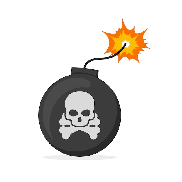 Bombe mit einem Totenkopf im flachen Stil auf weißem Hintergrund