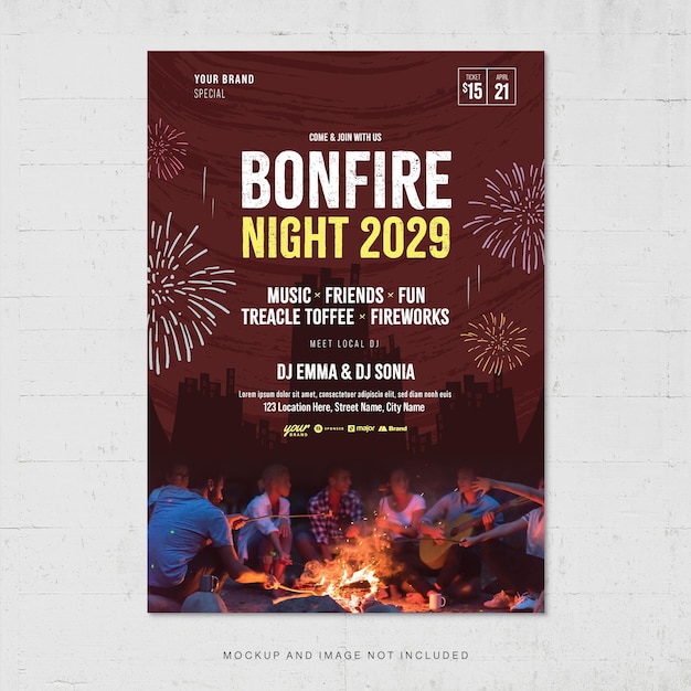 Vektor bonfire night flyer vorlage feuerwerk night party v2 in vektor eps