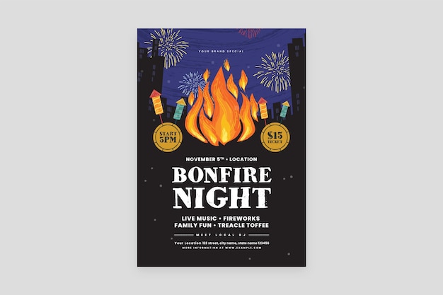 Vektor bonfire night flyer vorlage im vektor