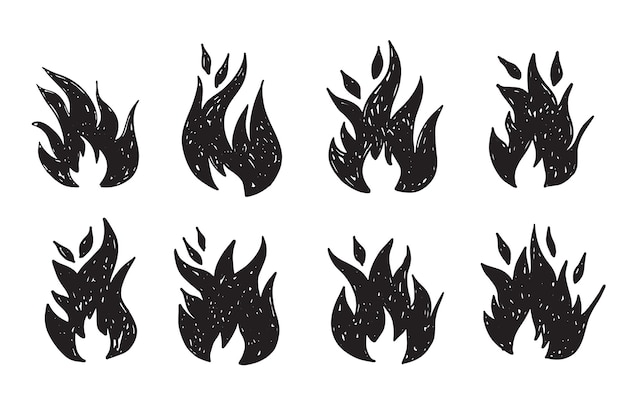 Bonfire-Set, handgezeichnete Illustration, Flamme, Brennen.