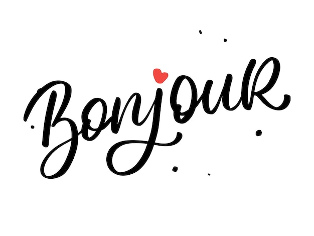 Bonjour, paris, satz, vektor, schriftzug, kalligraphie, pinsel, tafel