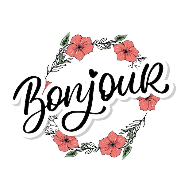 Bonjour, paris, satz, vektor, schriftzug, kalligraphie, pinsel, tafel