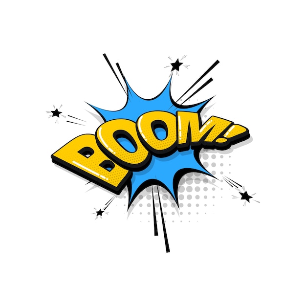 Boom bombe comic-text soundeffekte pop-art-stil vektor-sprechblase wort cartoon