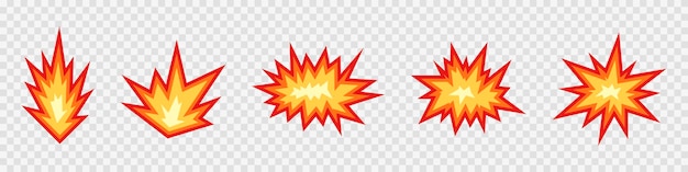 Boom Comic-Explosionsset Burst Cartoon-Stil Explosionsbombeneffekt Vektorillustration