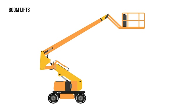 Boom lift schwere ausrüstung flache illustration boom lift schwere ausrüstung logo vorlage vektor