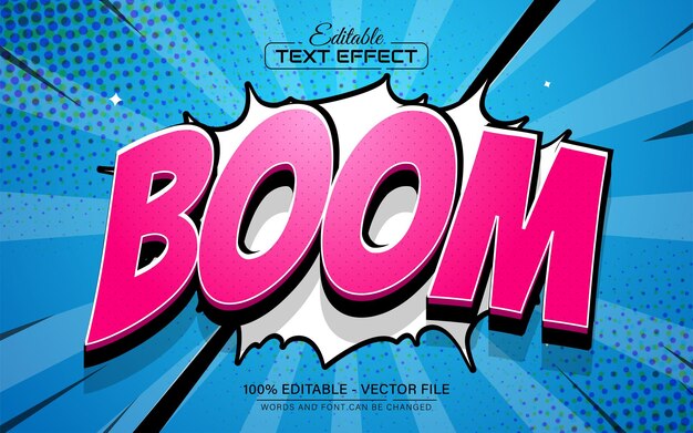 Boom-pop-art-cartoon-text-effekt im comic-stil bearbeitbar