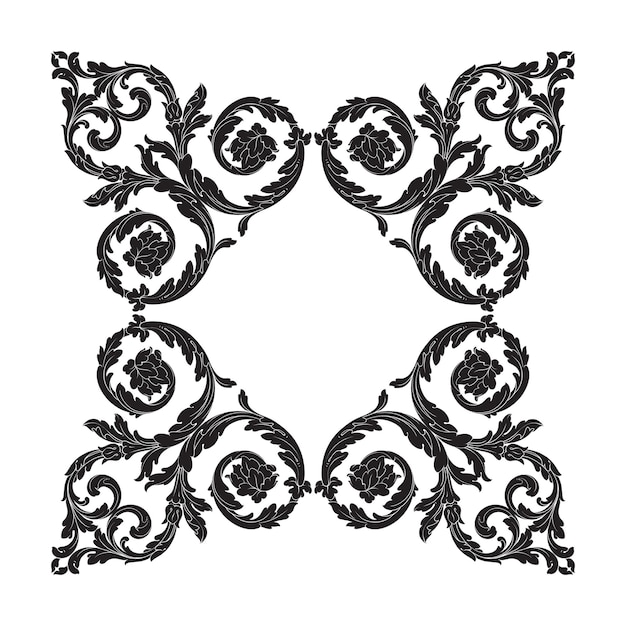Bordüre und rahmen im barockstil. schwarz-weiß-farbe. blumengravurdekoration