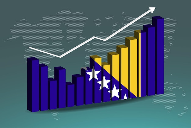 Bosnien 3d-balkendiagramm mit steigenden werten nach oben und unten steigender pfeil auf daten