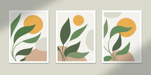 Botanische abstrakte poster kunst handgezeichnete formen deckt set sammlung für wanddruckdekor ab