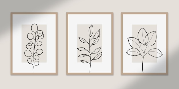 Botanische abstrakte poster kunst handgezeichnete formen deckt set sammlung für wanddruckdekor ab