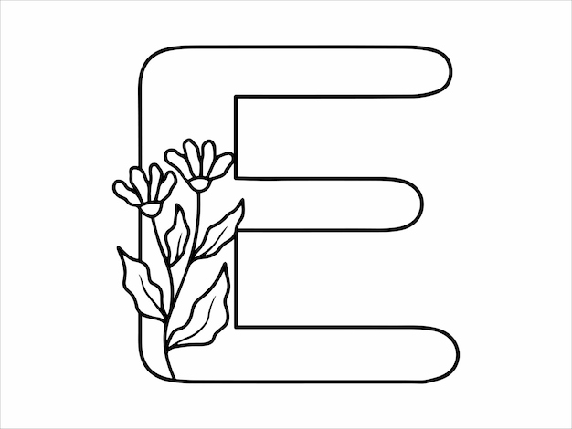 Vektor botanische blatt-alphabet-buchstabe e-illustration