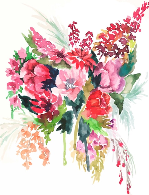 Botanische illustration des sommerhochzeitsblumenstraußes abstraktes blumenmuster