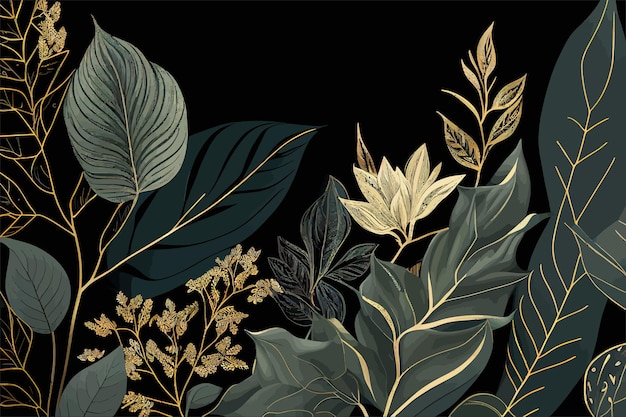 Botanische Linie Hintergrund Blumen Blätter Vektor Illustration Design