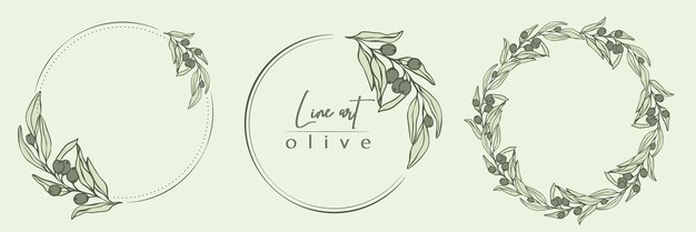 Vektor botanische linienillustrationssatz von olivenkransen