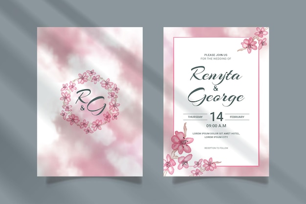 Botanische rosa Blume abstrakte Aquarell Hochzeitseinladungskarte Vorlage Vektordesign