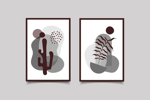 botanische Wandkunst minimalistisches schwarz-graues Design