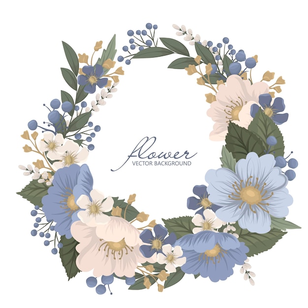 botanischer Kranz mit blauen Blüten