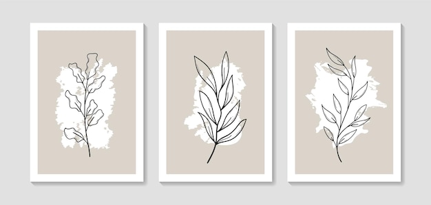Botanischer Wandkunst-Vektorsatz Blattstrichzeichnung mit abstrakter Form