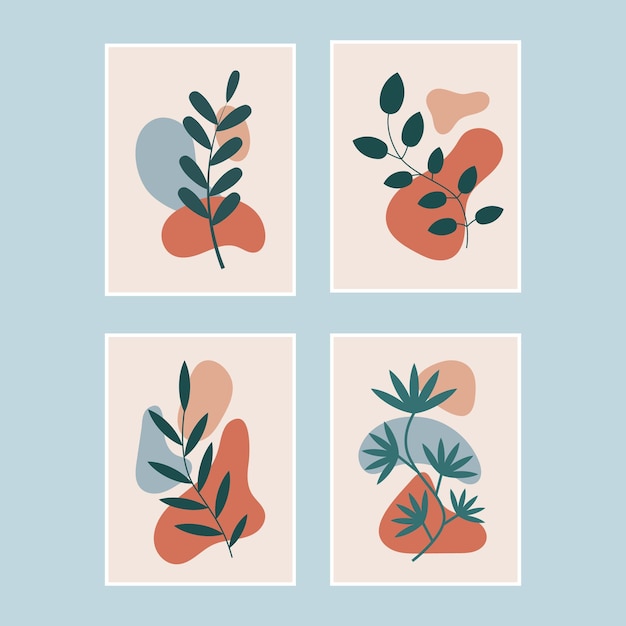 Botanisches abstraktes Wanddekor-Design-Set, zeitgenössische Kunst, Vektorillustration