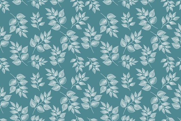 Botanisches nahtloses Muster der einfachen Retro- Blätter auf blauem Hintergrund